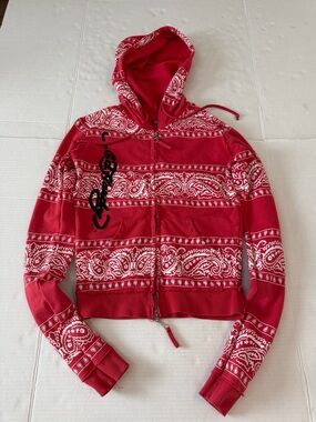 Ed Hardy Red Bandana-Pattern Zip Hoodie with Tiger Black Script